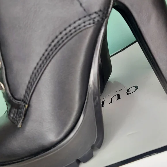 Guess Tetian Black Leather Faux-Fur Lace-Up Stiletto Heeled Boots Women's 9 NWT - Picture 5 of 16